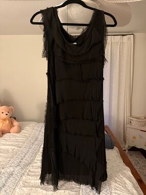 Black Boho Tiered Fringe Dress Flowy Festival Italy NWT Size S